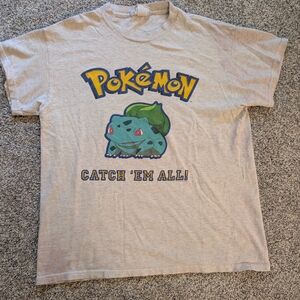 Vintage Pokemon Shirt Official Nintendo 1999 Bulbasaur 01 Grey YOUTH Medium RARE